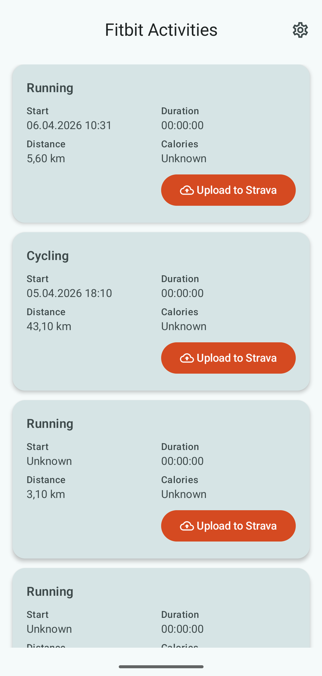 Activity Sync - Fitbit To Strava Sync Screen